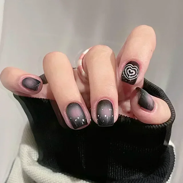 24 Uds. De uñas postizas desmontables cortas Y2k con diamantes de imitación y pegamento para Ballet, puntas de uñas postizas artificiales dulces y frescas para niñas