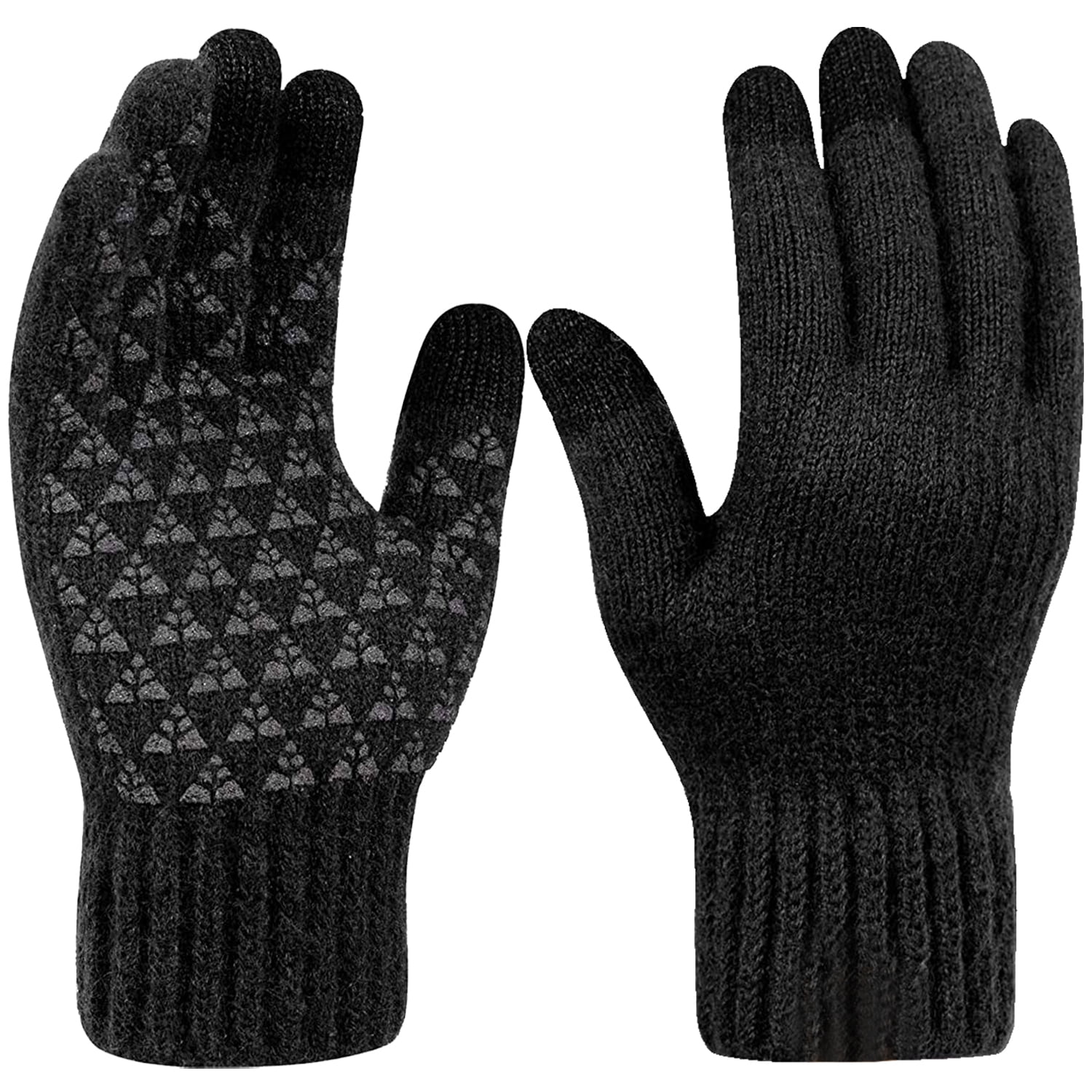 Men Women Winter Warm Gloves Knit Fleece Lined Full Finger Touch Screen Gloves 