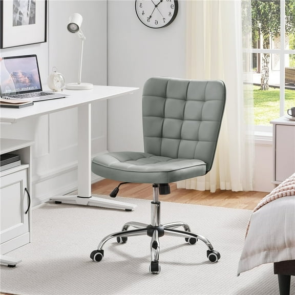 Yaheetech Modern Tufted Armless Desk Office Chair with Rolling Wheels, Light Gray