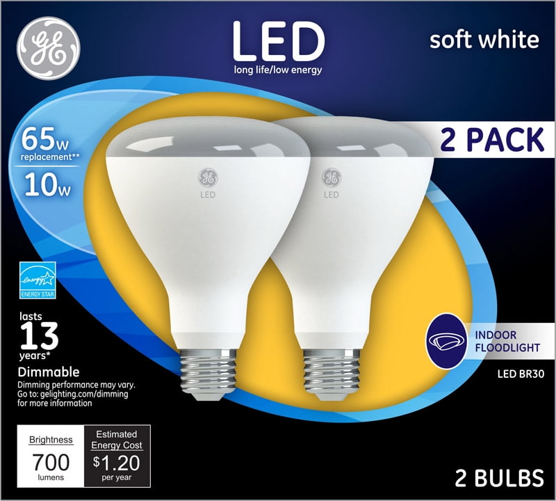 GE LED Indoor Floodlight Bulbs, 10 Watt (65 Soft White, Medium Base, Dimmable (2 Pack) - Walmart.com