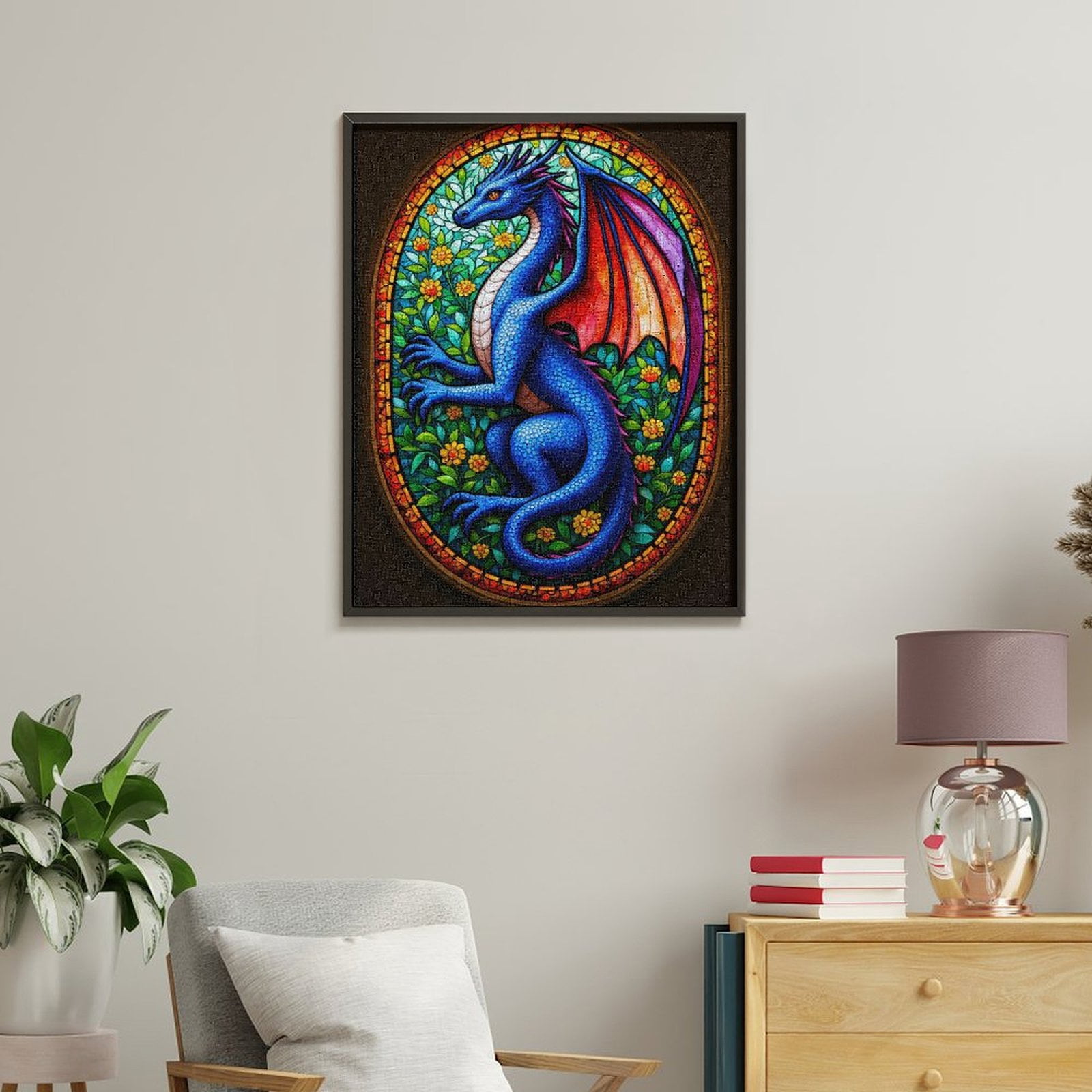 Paint By Numbers Kit for Adults Beginner - DIY Blue Dragon Stained Glass Art Deco Canvas Painting Kits for Adults, Frameless Paint By Number for Adults for Home Wall Decor 16x20 Inch