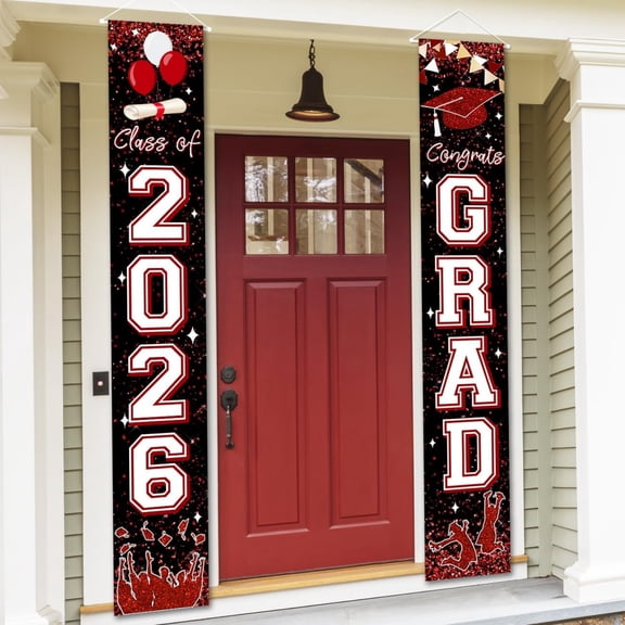 dgysar Graduation Porch Sign Banner Set 2Pcs Congrats Grad 2026 Hanging Couplets for Adult Student Party Front Door Home Outdoor Decor C couplet