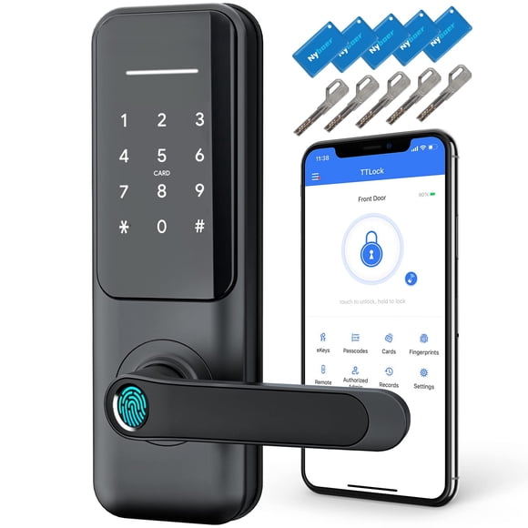 Cerradura inteligente, manija de puerta inteligente Nyboer, cerradura de puerta con huella digital, cerradura de puerta de entrada sin llave con manija, cerradura digital con teclado, cerradura de pue