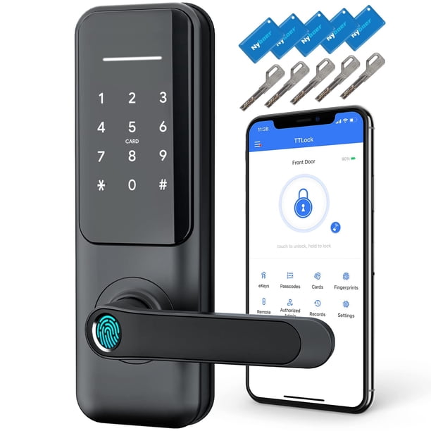 Cerradura inteligente, manija de puerta inteligente Nyboer, cerradura de puerta con huella digital, cerradura de puerta de entrada sin llave con manija, cerradura digital con teclado, cerradura de pue