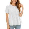 thumbnail image 2 of Peplum Tops for Women Summer Puff Short Sleeve Crewneck Pleated Dressy Casual Flowy Blouse Cute Vacation Outfits, 2 of 7