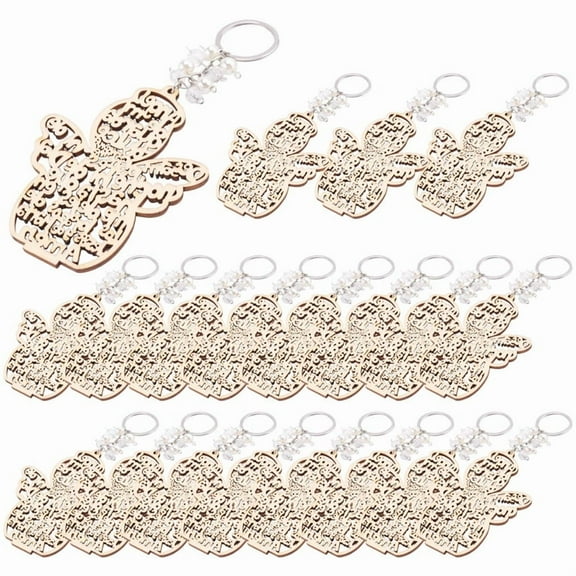 20Pcs Baptism Angel Key Ring Baptism Wood Keychain Baptism Favor Baptismal Souvenirs Communion Favors for Boy or Girl