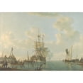 thumbnail image 2 of Johannes Christiaan Schotel 18x14 Black Ornate Wood Framed Double Matted Museum Art Print Titled - A Man o-War Lying at Anchor (Early 19th Century), 2 of 5