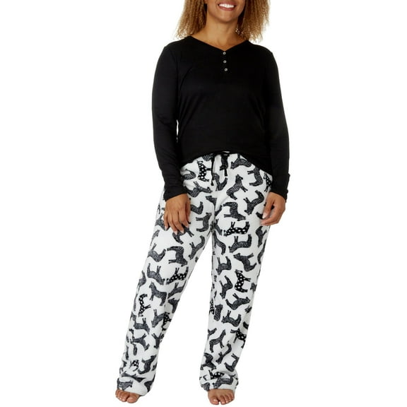 Echo Womens 2pc  Long Sleeve Top & Zebra Pajama Pant Set X-Large Black/white