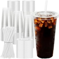 24 oz 100 Pack Plastic Cups with Lids and Straws, Sturdy Food Safe Iced Clear Coffee Cups Disposable Smoothie Cups for Cold Drinks,Disposable cup