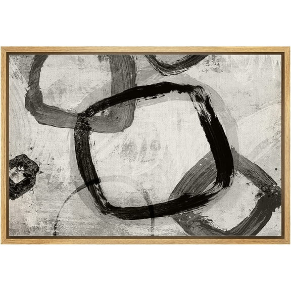 wall26 Framed Canvas Print Wall Art Mid-Century Pastel Black Square Rings Abstract Shapes Illustrations Modern Art Decorative Bohemian Multicolor for Living Room, Bedroom, Office - 24"x36"