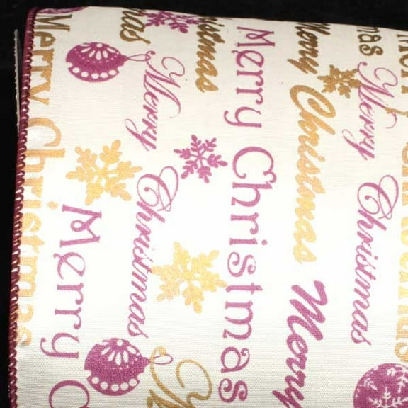 The Ribbon People Purple and White Merry Christmas Wired Craft Ribbon 5" x 20 Yards