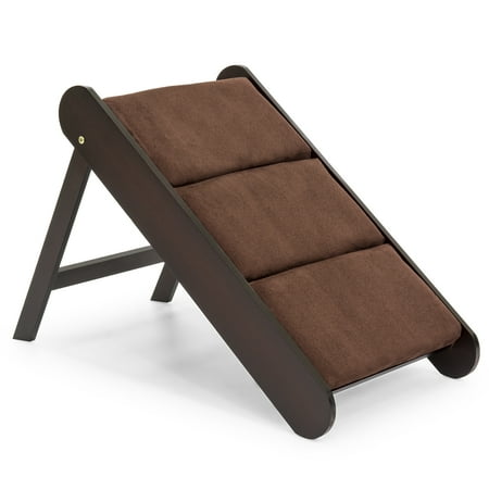 Portable Pet Safety Ramp - Best Choice Products Portable Folding Wood Pet Ramp Accessory w/ Padded Cushion, 19in, Brown, for Small Pets, Cats, Dogs