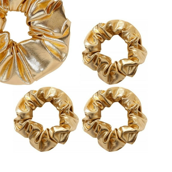 Gold Hair Ties,Luxury Gold Hair Scrunchies Set,Ponytail Elastics Bands,3Pack Premium Gold Scrunchies,Soft Hair Ties for Women