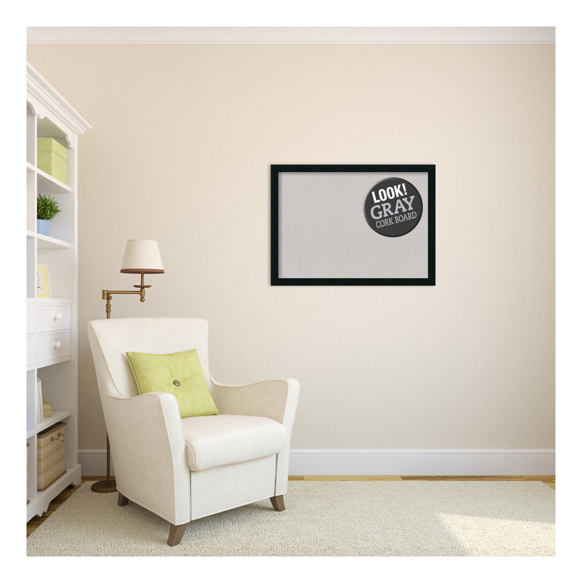 Amanti Art Natural Cork Board Wood Framed Mezzanotte Black Bulletin Board 30 in. x 22 in.