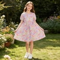thumbnail image 3 of Kids Cotton Puff Sleeve Floral Princess Dress, Short Sleeve Summer Girls Casual Daily Outfit Dresses for Little Girls 5-15 Years Multicolor A 13-14 Years, 3 of 5