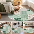 thumbnail image 5 of Round Area Rug 8 Ft, Boho Spring Floral Washable Non-Slip Circle Carpet for Living Room/Bedroom, Retro Flowers Plants Patchwork Grid Green Collection Low-Profile Large Area Rugs for Indoor, 5 of 8