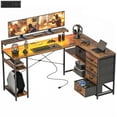 thumbnail image 1 of 61" Reversible L-Shaped Gaming Desk with LED Lights & Power Outlets, Rustic Brown Computer Desk with 4 Drawers, Adjustable Monitor Stand & Shelves for Home Office or Bedroom, 1 of 7