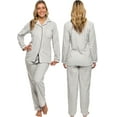 thumbnail image 2 of Silver Lilly - Striped Women's Pajama Set -Soft Button-Up Fleece Jammies - Comfortable PJ Sleepwear - Grey - Large, 2 of 6