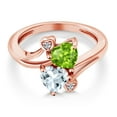 thumbnail image 3 of Gem Stone King 18K Rose Gold Plated Silver Green Peridot Sky Blue Aquamarine and White Lab Grown Diamond Ring for Women (1.53 Cttw, Heart Shape 6MM, Gemstone August Birthstone, Size 9), 3 of 6