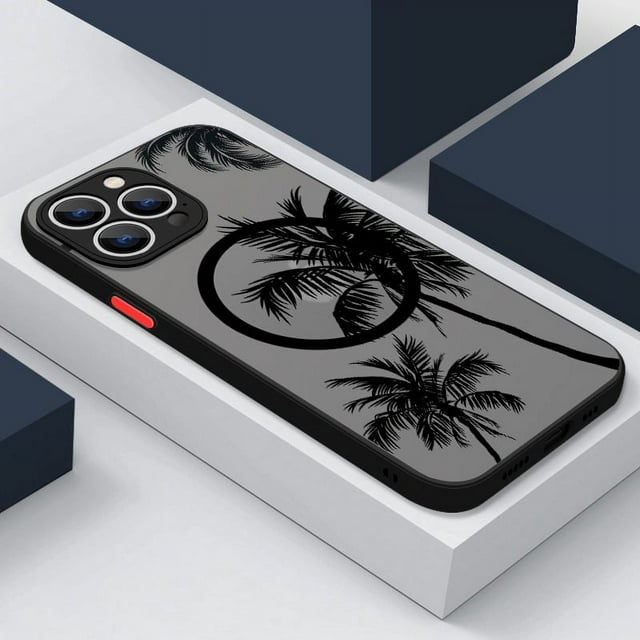 Magnetic Coconut Palm Pattern Case For iPhone 15 14 Pro Max 13 12 11 For Magsafe Wireless Charge Matte Hard Back Cover Fundas T5 Tree For iPhone 13 Pro