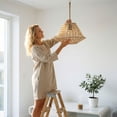 thumbnail image 5 of 11.81in Woven Rattan Lamp Shade Rustic Farmhouse Pendant Light Cover for Kitchen Island Living Room Hanging Fixture, 5 of 8