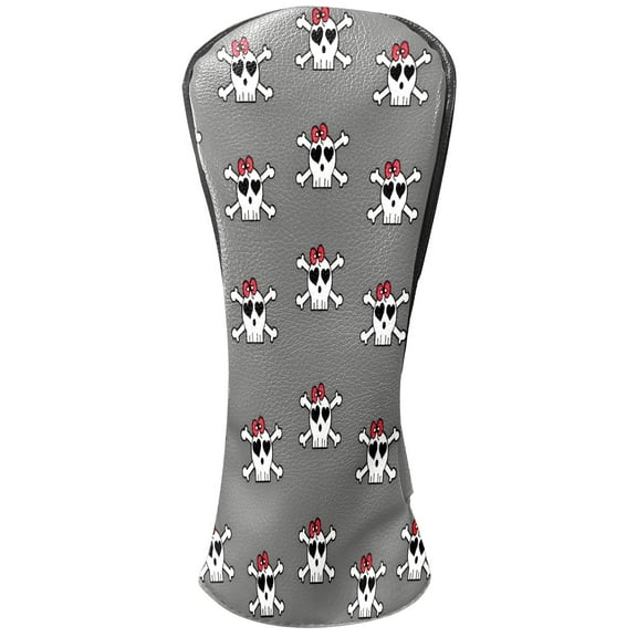 Golf Club Head Covers Skull Gray for Driver and Fairway Woods, Premium PU Leather, Waterproof, Velvet Lining, Unisex Golf Gift