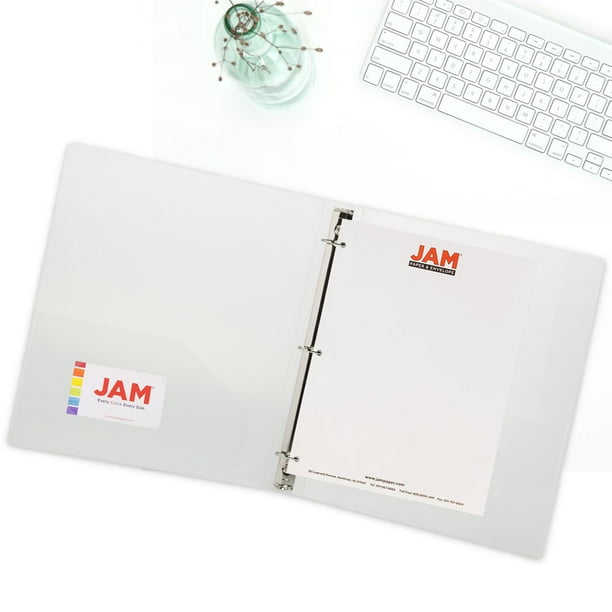 JAM PAPER Plastic 1 inch (25.4 mm) Binder - Clear 3 Ring Binder