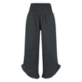thumbnail image 5 of Linen Palazzo Pants for Women Spring Summer Smocked High Waist Wide Leg Asymmetric Ruffle Hem Flowy Beach Pants with Pockets, 5 of 6
