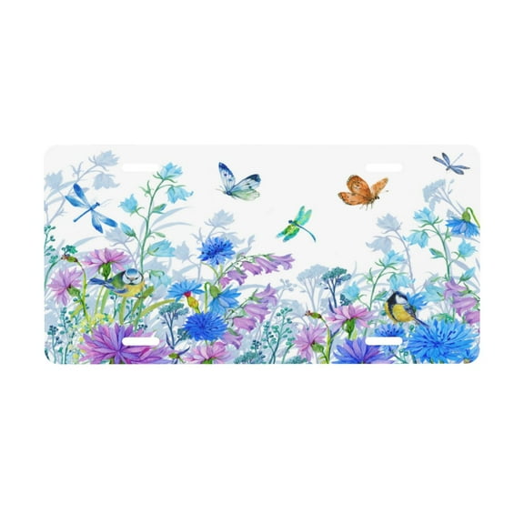 Blue Flower Butterfly Dragonfly Bird License Plate Front Metal Car Plate 6×12 Inch Aluminum Noverlty License Plate Decorative Car Vanity Tag Plates Gifts
