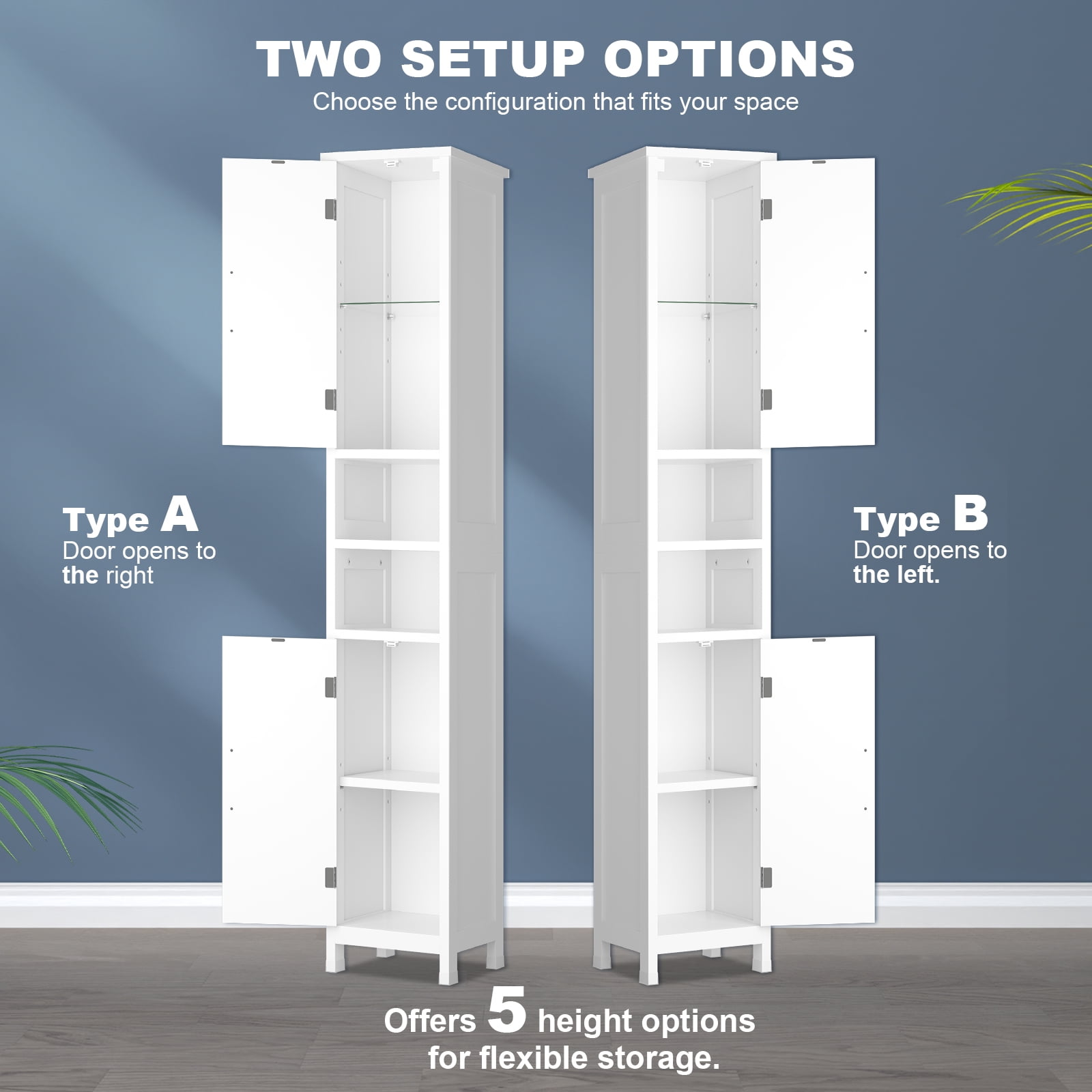 Selooye Tall Bathroom Storage Cabinet with Lights, Adjustable Shelves, White
