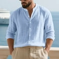 thumbnail image 4 of WMTBSRSW Men's Linen Shirts Soft Long Sleeve Shirts Solid Casual Button Down Shirts Lightweight Beach Vacation Outfits Light blue X-Large, 4 of 6