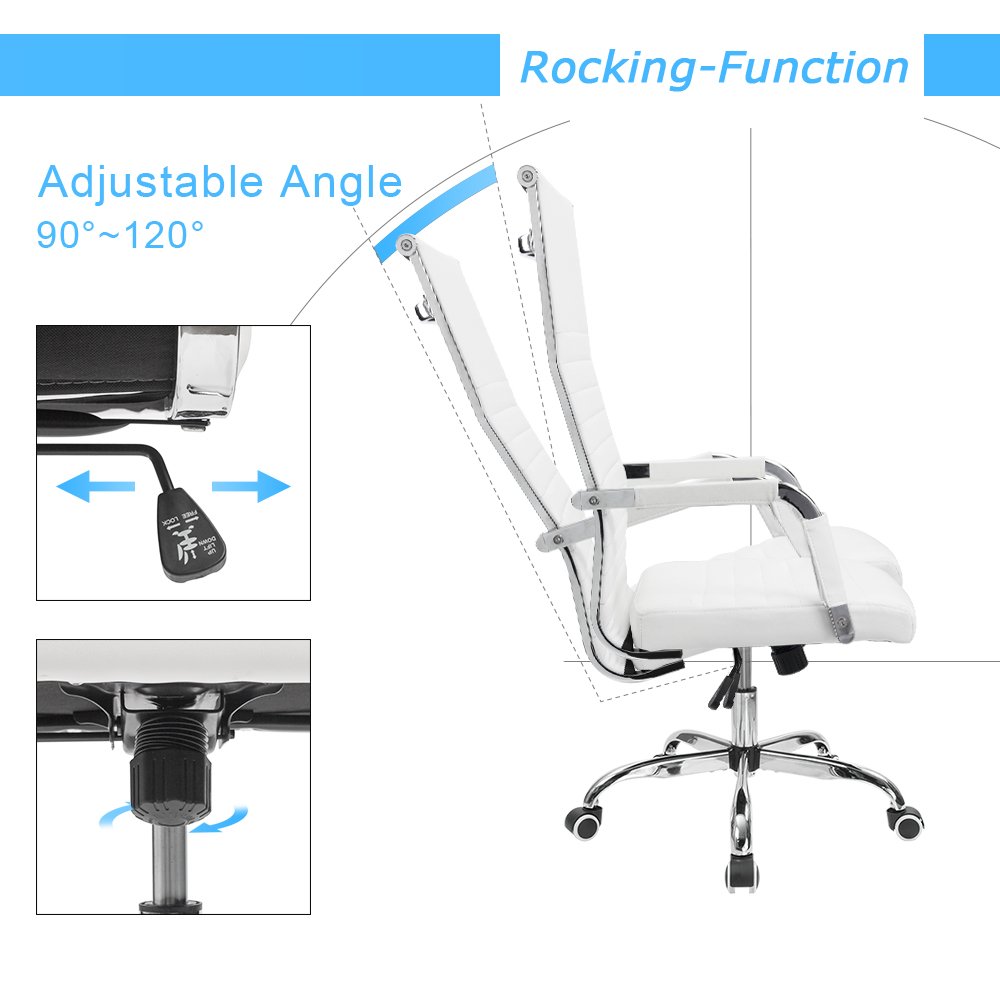 Lacoo High-Back Office Desk Chair Faux Leather Executive Chair with Lumbar Support, White - image 3 of 8