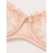 Wingslove Women's Sexy Lace Sheer Bra Demi Mesh Balconette See Through Unlined Underwire with Silicone Nipple,Pink Nude 38B