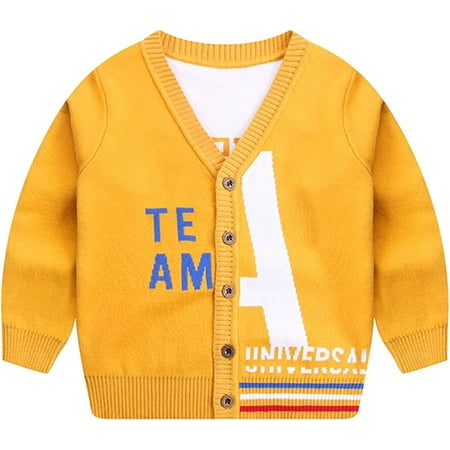

YOUI-GIFTS Toddler Boys Girls Cardigan Sweater Button-Down Basic Cartoon Knit Sweater Crew Neck Jacket Outerwear 1-7Y