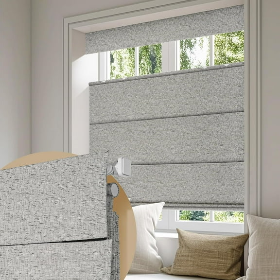 EnjinZZ No Drill Cordless Roman Shades for Windows, No Fray Blackout Top Down Bottom Up Roman Blinds No Tools,Easy Install for Indoor Windows, Living Room, Bathroom,My Black Ice,35" W x 64" H