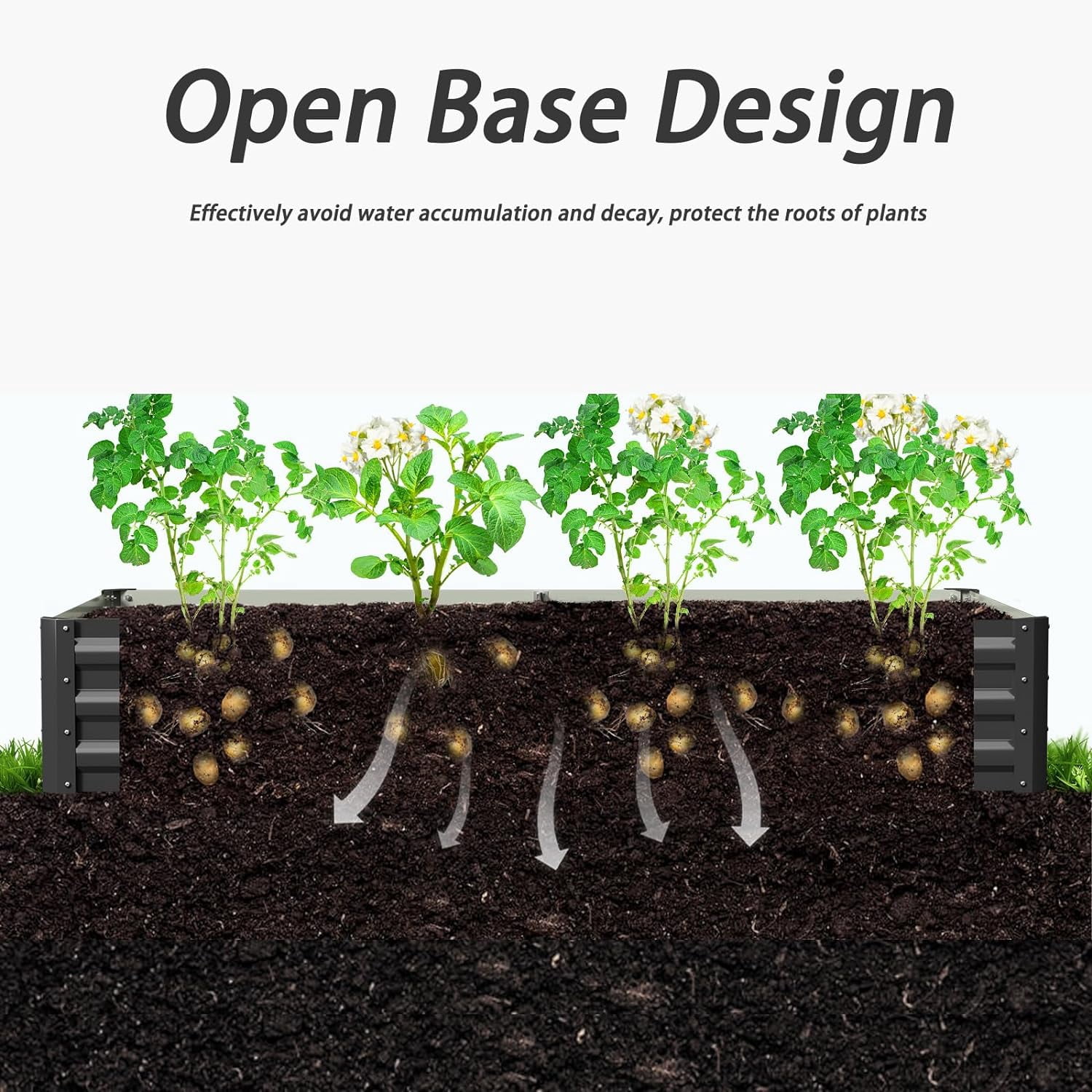 Slsy 3 in 1 Galvanized Raised Garden Bed with 87in Tall Arch Trellis for Climbing Plants, Galvanized Planter Garden Box Outdoor for Gardening,Black