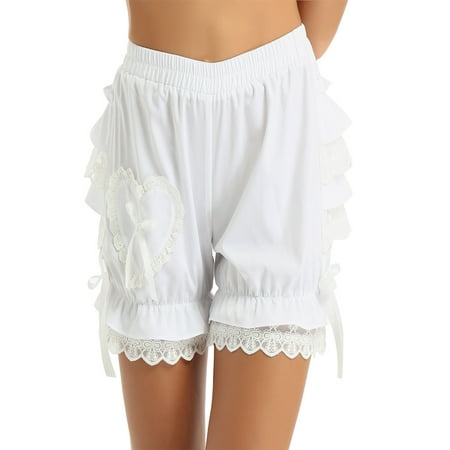 

CHICTRY Womens Lace Ruffled Bloomers Pettipants Victorian Pumpkin Pants Booty Shorts White XL