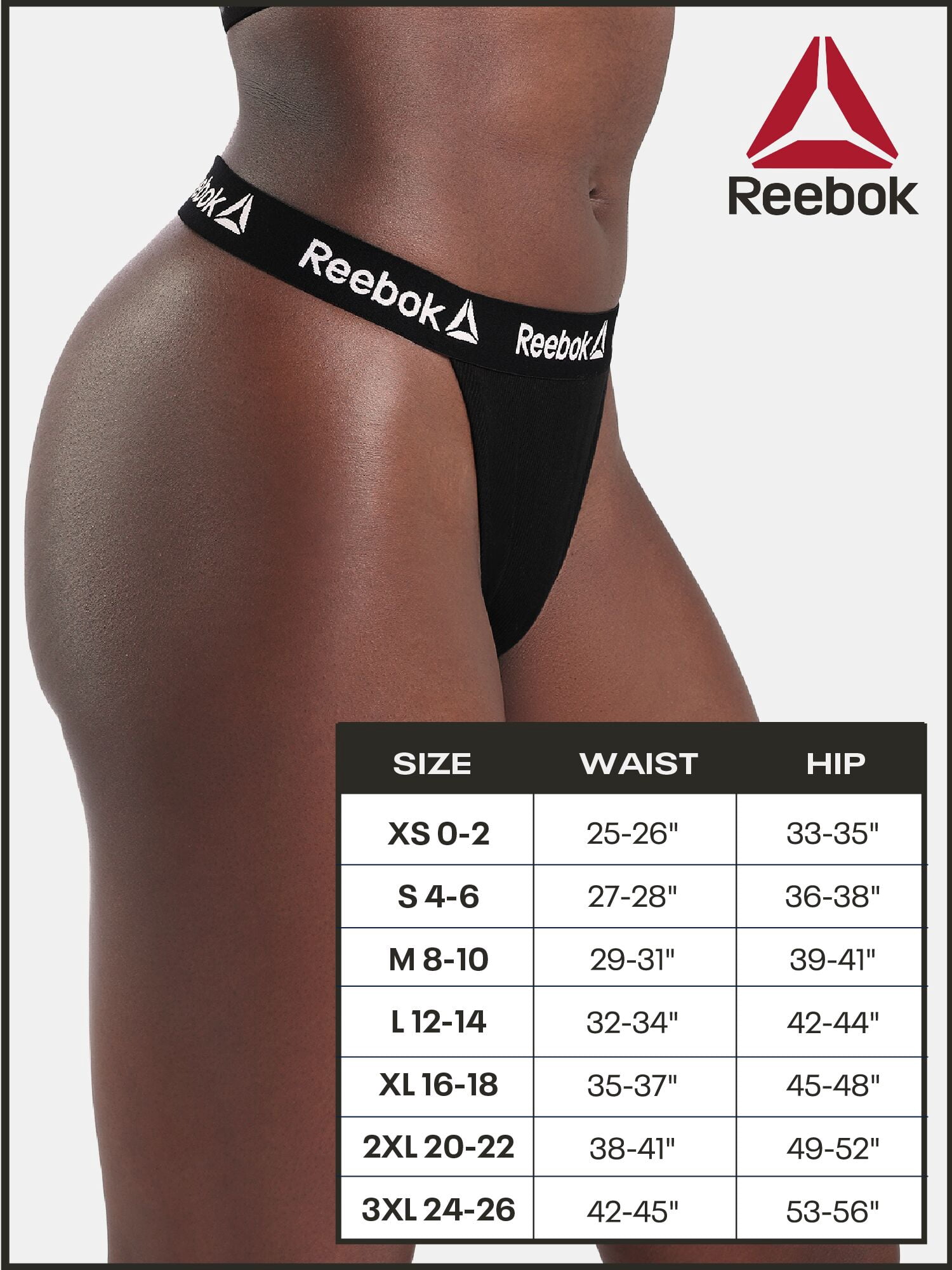 Reebok Women’s Pro-Series Thong Underwear, 3-Pack, Size S - 2XL