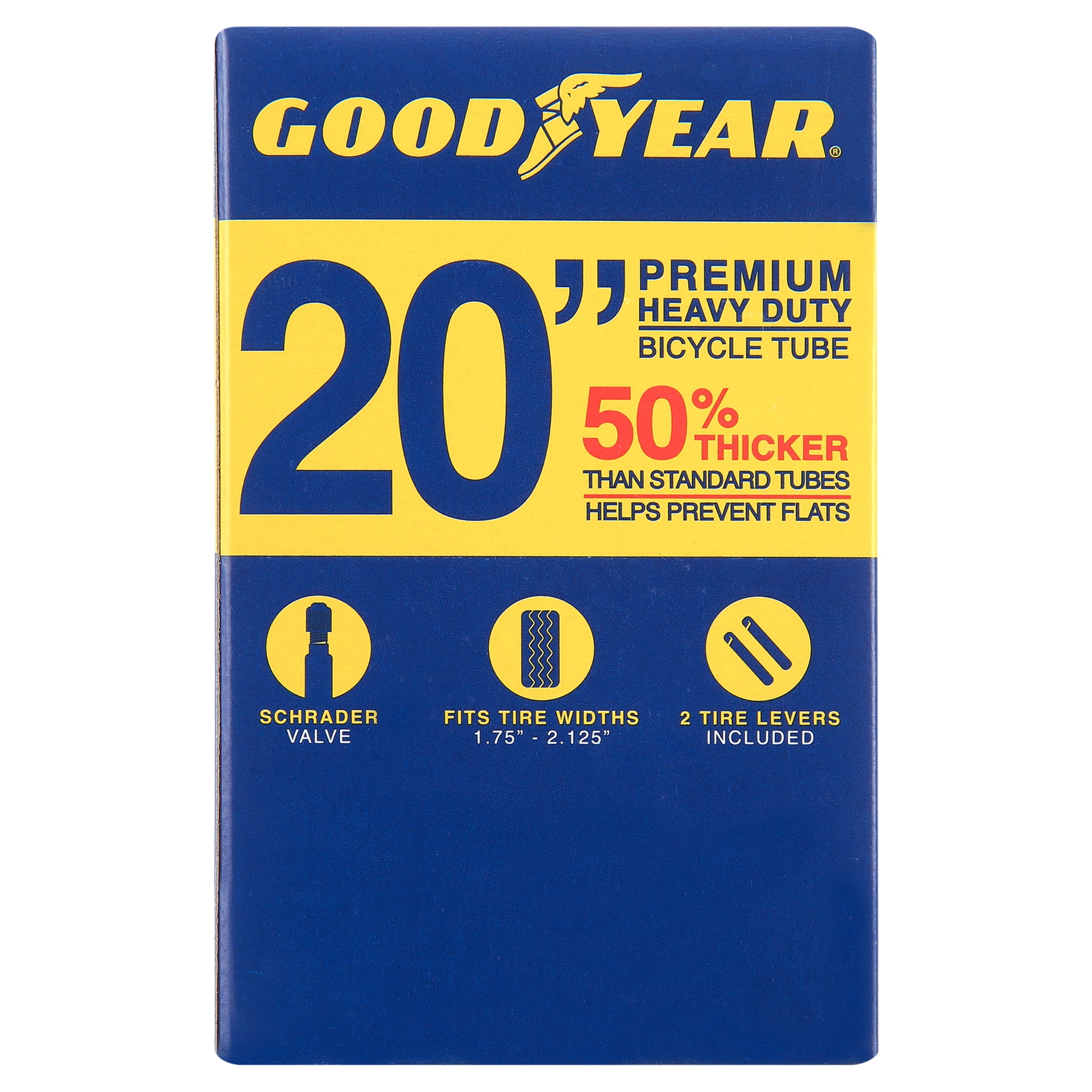 (4 pack) Goodyear 20" x 1.75-2.125" Heavy Duty Bike Tube, Schrader Valve