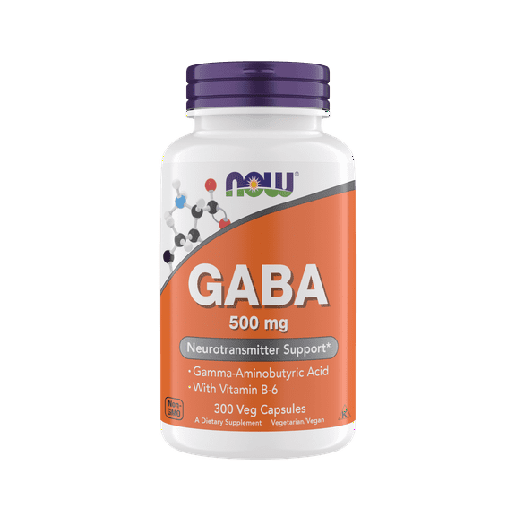 NOW Supplements GABA 500 mg Capsules, Premium GABA Supplement for Stress Relief, Vegetarian, Vegan, and Kosher Friendly, Ideal for Balanced Brain Function*, 300 Capsules
