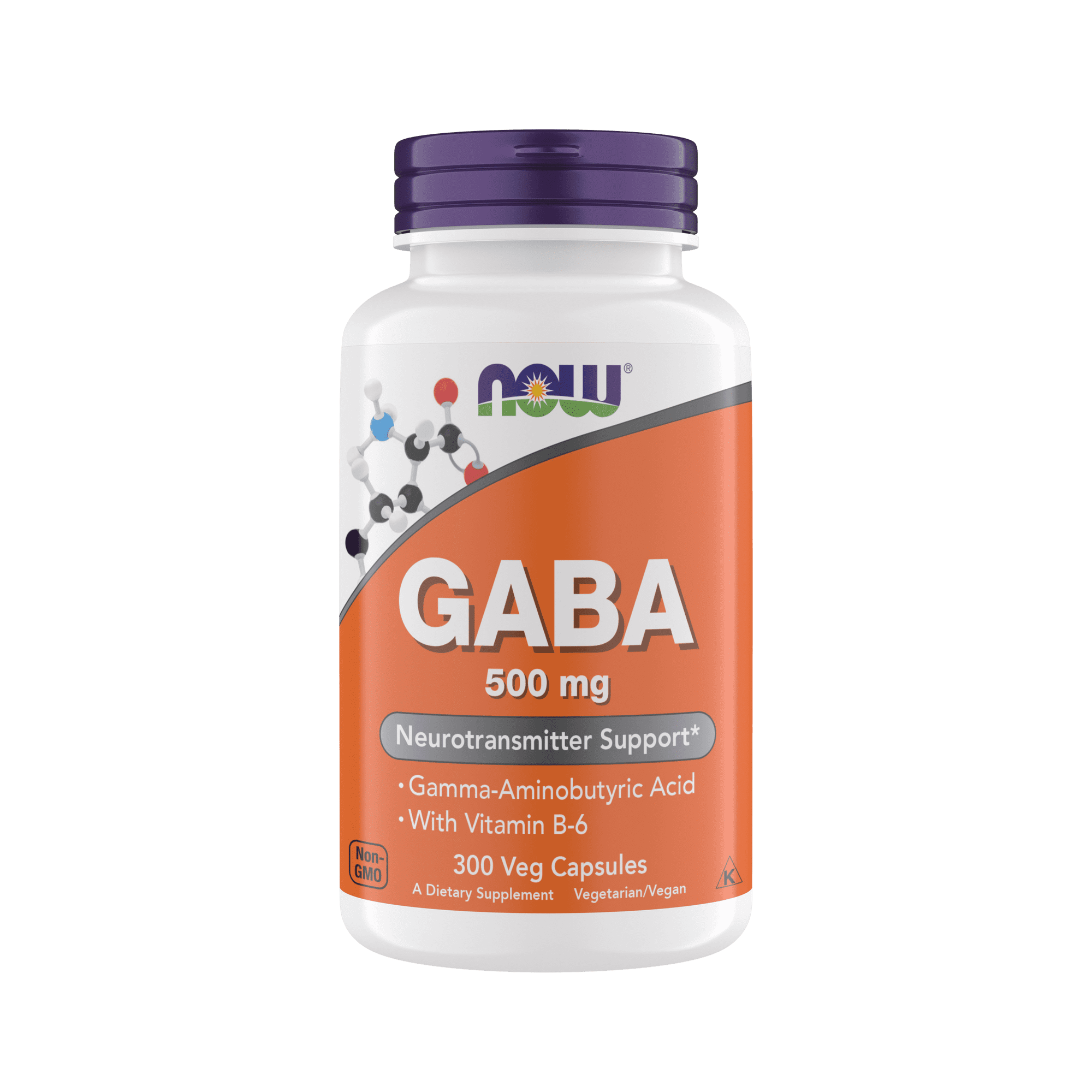 NOW Supplements GABA 500 mg Capsules, Premium GABA Supplement for Stress Relief, Vegetarian, Vegan, and Kosher Friendly, Ideal for Balanced Brain Function*, 300 Capsules