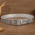 thumbnail image 2 of Hfppkn Metal Studded Punk Waist Belt PU Leather Rock Fashion Belt for Men Women Jeans 122cm Silver, 2 of 7