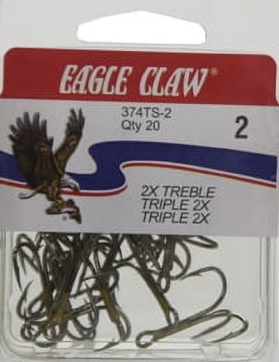 (2 pack) Eagle Claw 374TSH-2 2X Treble Hook, Bronze, Size 2