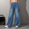 thumbnail image 4 of Levmjia Women's Cargo Jeans Wide Leg Denim Pants High Waisted Baggy Trousers with Zipper Fly Button Pockets Vintage Wash Streetwear Loose Fit, 4 of 5