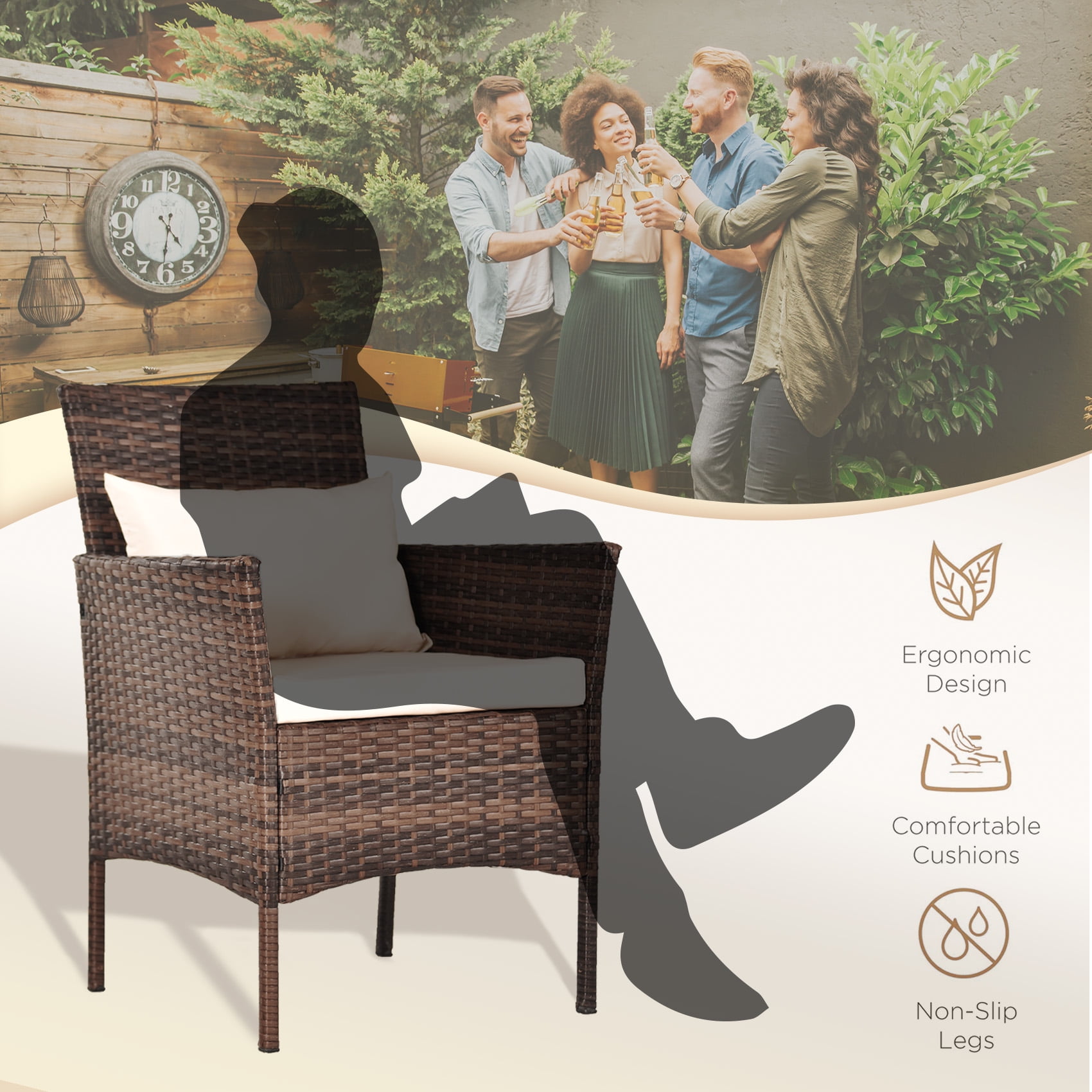 Tappio 3 Piece Patio Conversation Bistro Set Outdoor Chat Furniture, Porch Balcony Furniture Set,Wicker Chairs and Storable Table Set for Patio Balcony Backyard Apartment,Brown/Beige