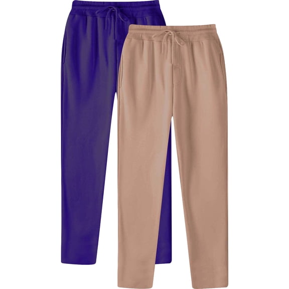 Vekome Men's Pants Elastic Waist Big and Tall 2 Pack Pants with Drawstring Lightweight Tapered Casual Trousers Loose Bottoms