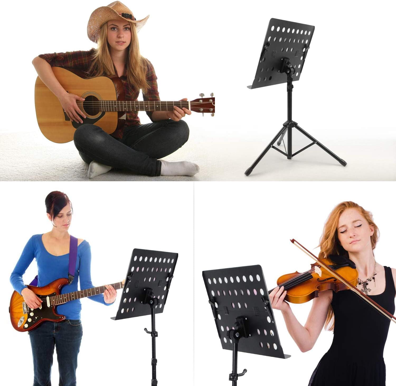 Professional Sheet Music Stand with Violin Hanger, Folding & Portable Violin Stand With Travel Case, Black