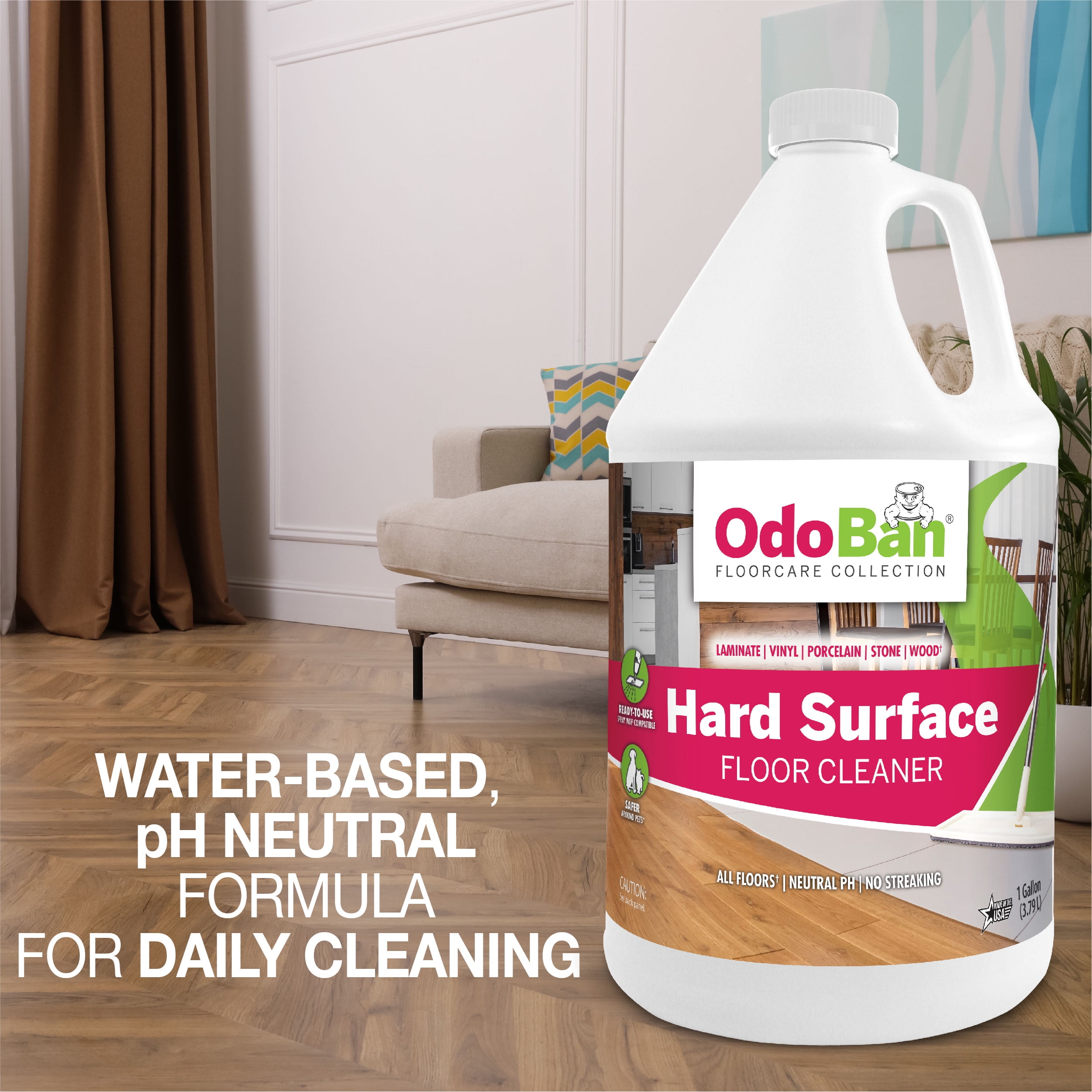 OdoBan Ready-to-Use Hard Surface Floor Cleaner, Streak Free and Neutral PH Formula, 4 Gallons, Scentless