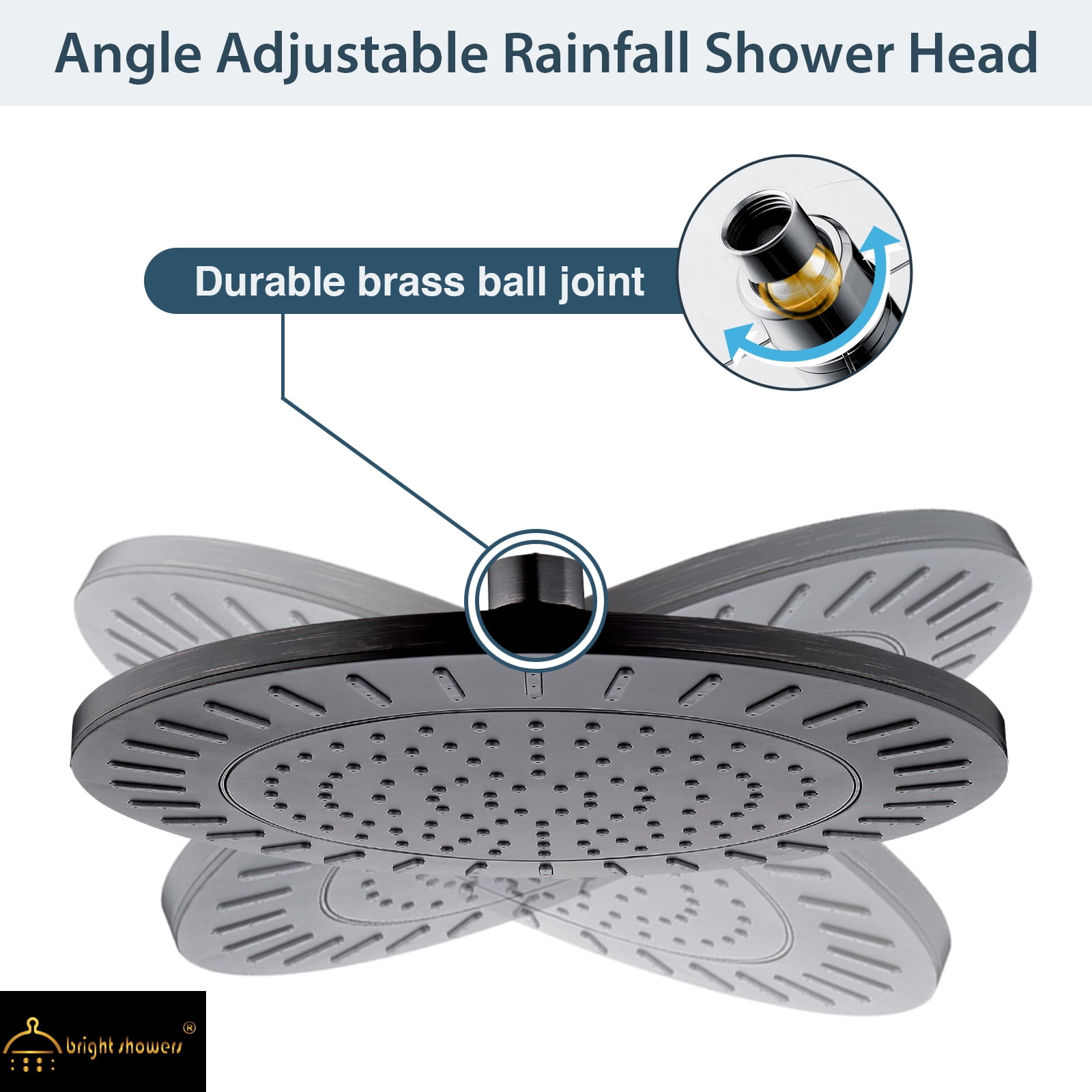 BRIGHT SHOWERS Round Rain Shower Head 9 Inch High Pressure Rainfall Showerhead for Bathroom, Luxury Rain Shower Head with Adjustable Angle, Easy to Install, Oil-Rubbed Bronze