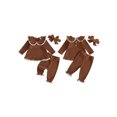 thumbnail image 2 of RUINIXCW Toddler Girl Fall Outfits Lace Trim Long Sleeve Tops and Pants Headband, 2 of 7